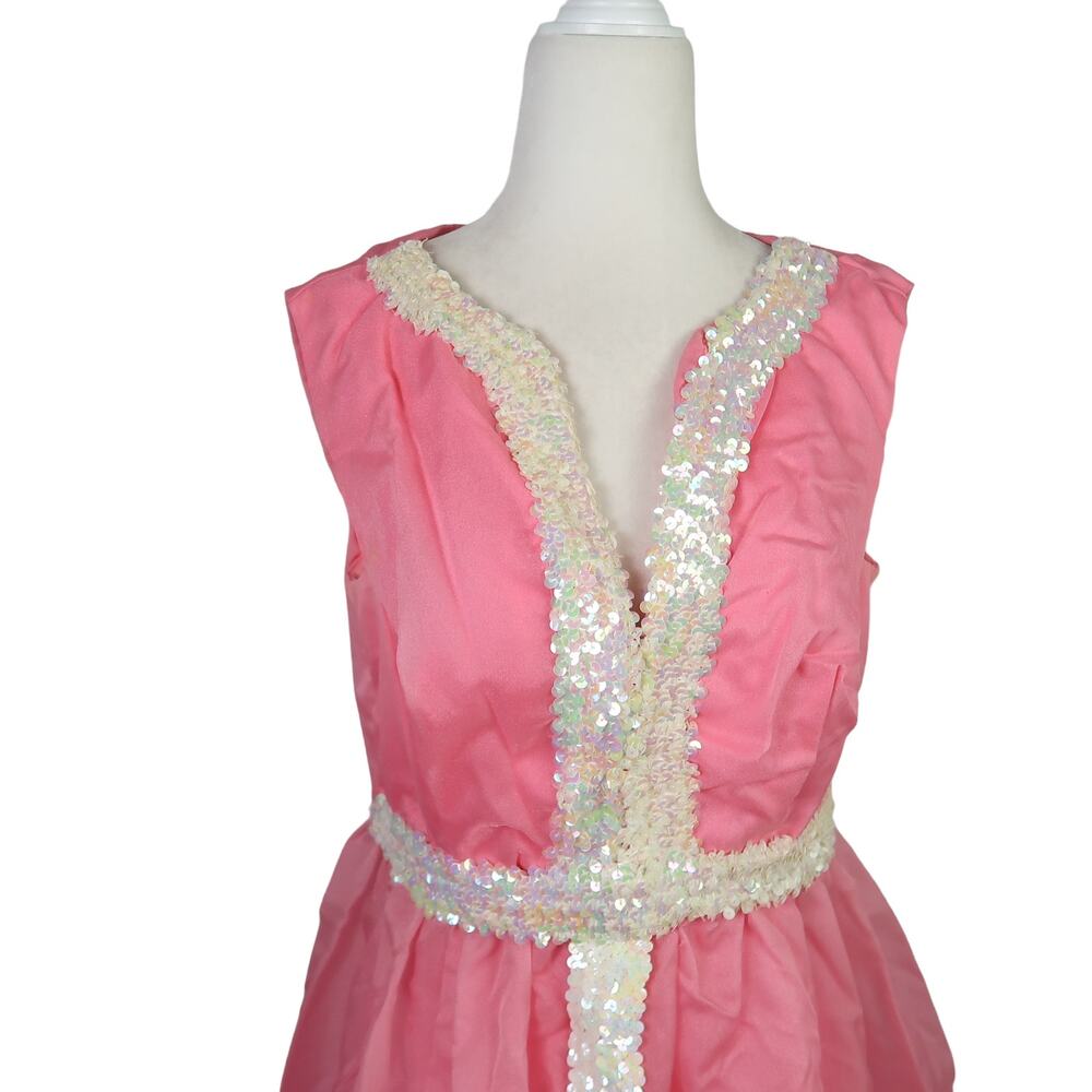 Vintage 60s pink taffeta white sequin long formal gown dress S - Picture 2 of 4